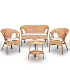 Salotto Mandolino in vimini naturale con 1 divanetto, 2 poltrone, 1 tavolino