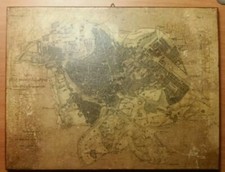 DECOUPAGE SU LEGNO - MAPPA DELLE REGIONI MALARICHE DELLA CITTÀ DI ROMA NEL 1884