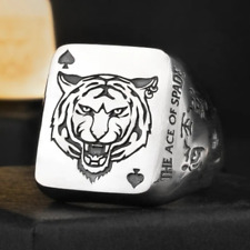 Anello Tigre Argento Regolabile S925 - Asso di Picche Ispirato al Poker