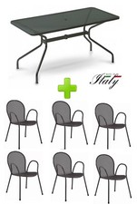 TAVOLO ESTERNO 140x80 CM CAMBI 808 COLORE FERRO ANTICO + 6 POLTRONE RONDA EMU