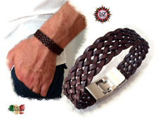 Bracciale uomo in cuoio intrecciato - Marrone - Misure varie - Chiusura acciaio