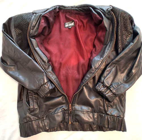 Vtg y2k black leather bomber - vtg,