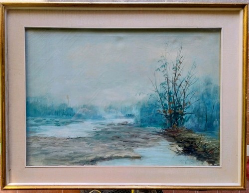 Dipinto paesaggio con fiume - con,