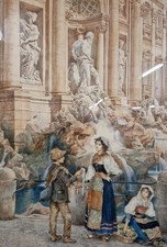 Acquerello Su Carta Venditori  Fiori E Merletti A Fontana Di Trevi Ascenzi 1903