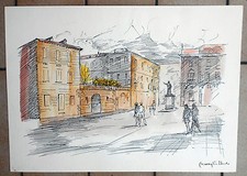 EDMONDO MANEGLIA LITOGRAFIA ACQUARELLATA RETOUCHE' TORINO PIAZZA ? 