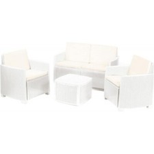 Set Salotto Resina Bianco Divanetto Aperitivo Poltrone Tavolino Giardino 4 Posti