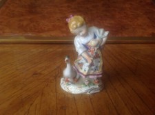 Statuina porcellana Sitzendorf bambina con oca porcelain figurine girl goose