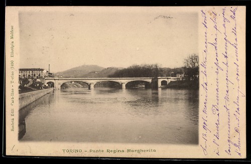 Cartolina torino ponte regina - cartolina, torino,