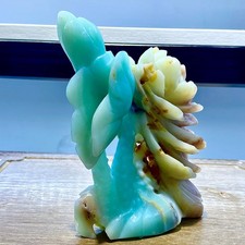 Scultura di loto amazzonite - scultura in cristallo lucido - 1,2 libbre