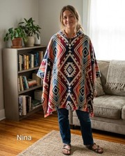 Poncho con cappuccio - 100%, lana