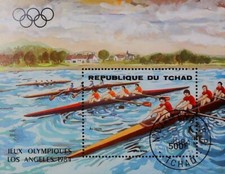 Ciad Air Post 1984 Los Angeles Olimpiadi Canoa Kayak Usato Foglio 14250