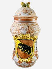 Bassano Italia Barattolo Zenzero Brocca Coperchio Vaso Urna Orso Nero Crest Oro 12,5” Ceramica