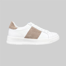 Sneakers ML striscia Uomo In Pelle e Camoscio Sabbia Scarpe Made in Italy