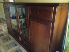 CREDENZA MADIA TINTA NOCE IN LEGNO ARTE POVERA CON VETRINA 4 PORTE 3 CASSETTI