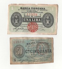 LOTTOX2 50 CENTESIMI 1 LIRA BANCA TOSCANA DI ANTICIPAZIONE E SCONTO FIRENZE 1870
