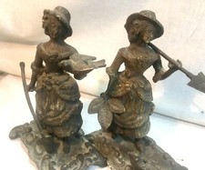 ANTICA COPPIA SCULTURE STATUE BRONZO CONTADINA SIGNORE IN CAMPAGNA FRANCIA