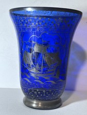 Art Decó Vaso In Vetro Con Decoro In Argento Raffigurante Veliero Anno 40