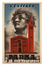Visita Parma POSTER VIAGGIO VINTAGE DI Carlo Mattioli Italia 1937 20x30 RARO