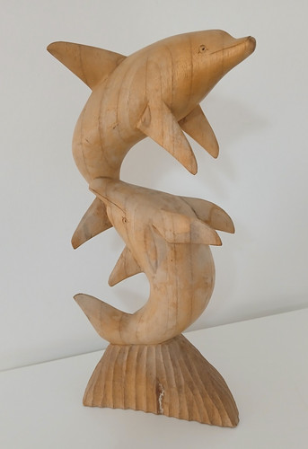 Scultura statua delfini - delfini, legno