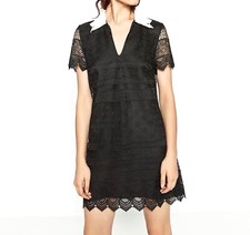 ZARA Vestito MINI in Pizzo Nero Taglia S - Nuovo