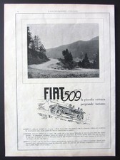 Pubblicità d'epoca auto vettura FIAT 509 e grammofono LA VOCE DEL PADRONE 1927