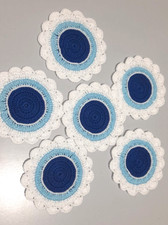 Sottobicchieri fatti a mano all'uncinetto 4" tappetino centrini tavola cotone tazze tappetini rotondi 6 nos.