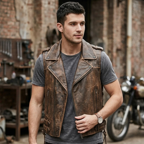 Gilet pelle motociclista - pelle, da