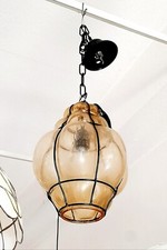 Lampadario sospensione in vetro di murano lanterna antica ambra ferro battuto