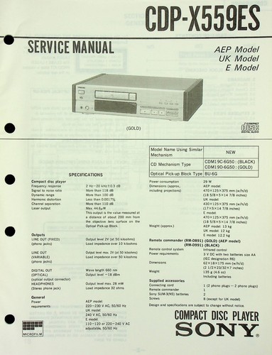 Service manual sony cdp x559es - service,