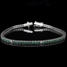 TENNIS BRACCIALE ORO BIANCO 18KT BRILLANTI BIANCHI E SMERALDI 2.90 CT