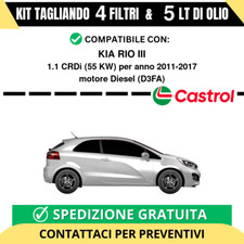 Tagliando per KIA RIO III 1.1 CRDi 55 kw - 5 Lt di Castrol + 4 Filtri anno 20...