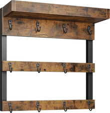 Porta Tazze Caffè da Parete, Porta Tazze in Legno Rustico con 12 Ganci e Portaoggetti Sh