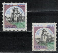 VARIETÀ CASTELLI COLORI FUORI REGISTRO. FRANCOBOLLO NUOVO ANNO 1980