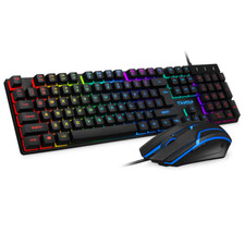 KIT Mouse e Tastiera Meccanica da Gaming PC con Filo USB Retroilluminata Led RGB
