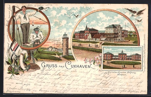 Litografia cuxhaven faro - cuxhaven,,