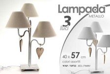 LAMPADA LUMETTO ABAT JOUR TAVOLO COMODINO SCRIVANIA CUORE PENDENTE LEGNO 57cm