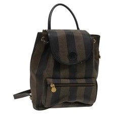 FENDI Zaino in Tela Pecan PVC Marrone Nero Oro Autentico ep9067