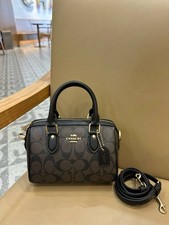Coach Ch469 Mini Rowan tracolla firma tela marrone scuro outlet nuova