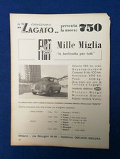 FIAT 750 ZAGATO 1957 Mille Miglia ORIGINALE pagina rivista pubblicitaria d'epoca italiana 