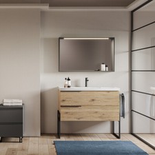 Mobile Bagno a Terra 100 cm con Lavabo in Ceramica e 2 Cassetti Vari Colori