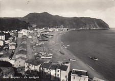 CARTOLINA *63 RIVA TRIGOSO GENOVA LIGURIA LA SPIAGGIA MARE SOLE VIAGGIATA 1953