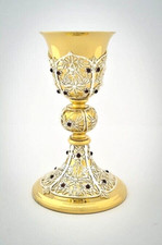 CALICE DA MESSA IN OTTONE DORATO E FILIGRANA. ALTEZZA 23 Cm. Coppa 9,5