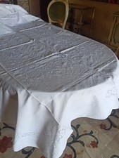 Tovaglia in lino bianco da 8 a 12 posti finemente ricamata a mano