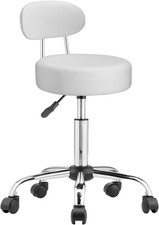 Sgabello Con Ruote E Schienale, Sedia Da Lavoro Girevole Con Supporto Schiena, S