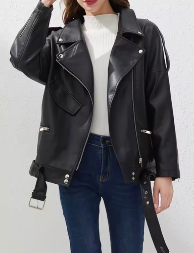 Giacca pelle bici - donna, nera