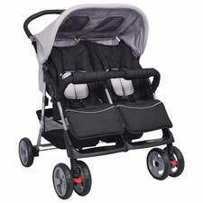 Passeggino Gemellare Bambini Regolabile in Acciaio Blu Nero Carrozzina vidaXL