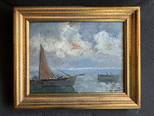 Francesco Di Marino [Napoli, XX secolo] Barche di pescatori nel golfo