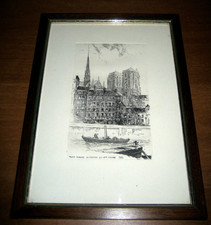STAMPA incisione SU RAME PARIGI NOTRE DAME vintage QUADRO CON CORNICE IN LEGNO