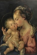 ?   Dipinto antico olio su tela  50 x 70 cm Madonna con Bimbo e Croce ??