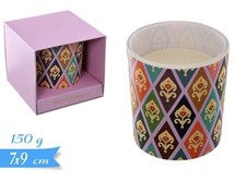 Candela Profumata In Vetro Decorato 150 gr Profumazione Rosa o India Idea Regalo